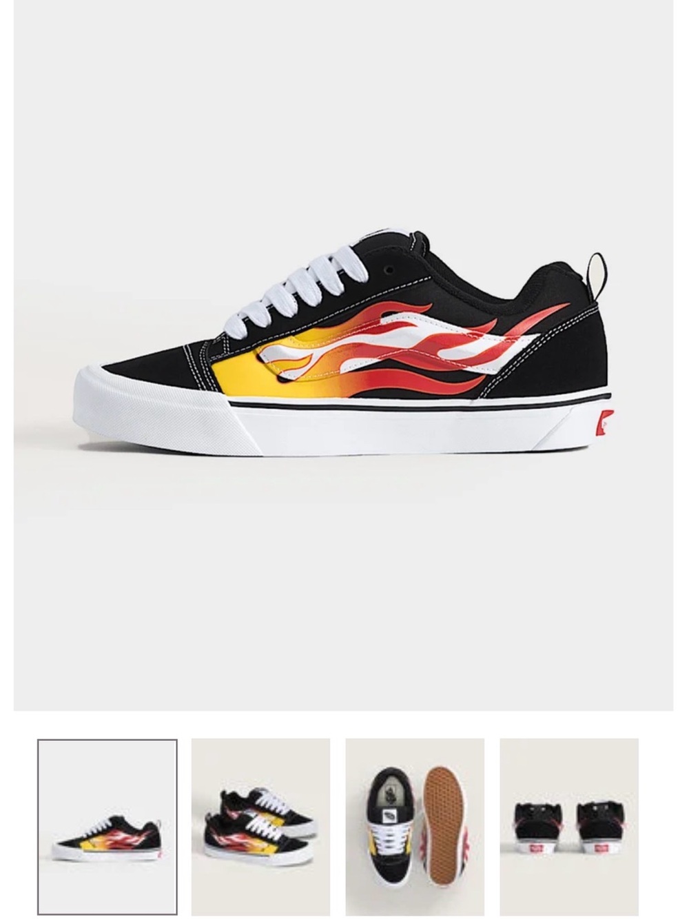 Vans men’s Black Skate Sneakers with Red and Yellow Flame. Old skool VANS